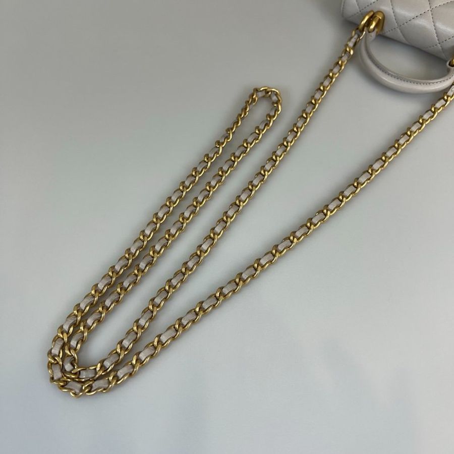 CHANEL HANDLE 金鍊MINI羊皮灰 保卡款31開-15