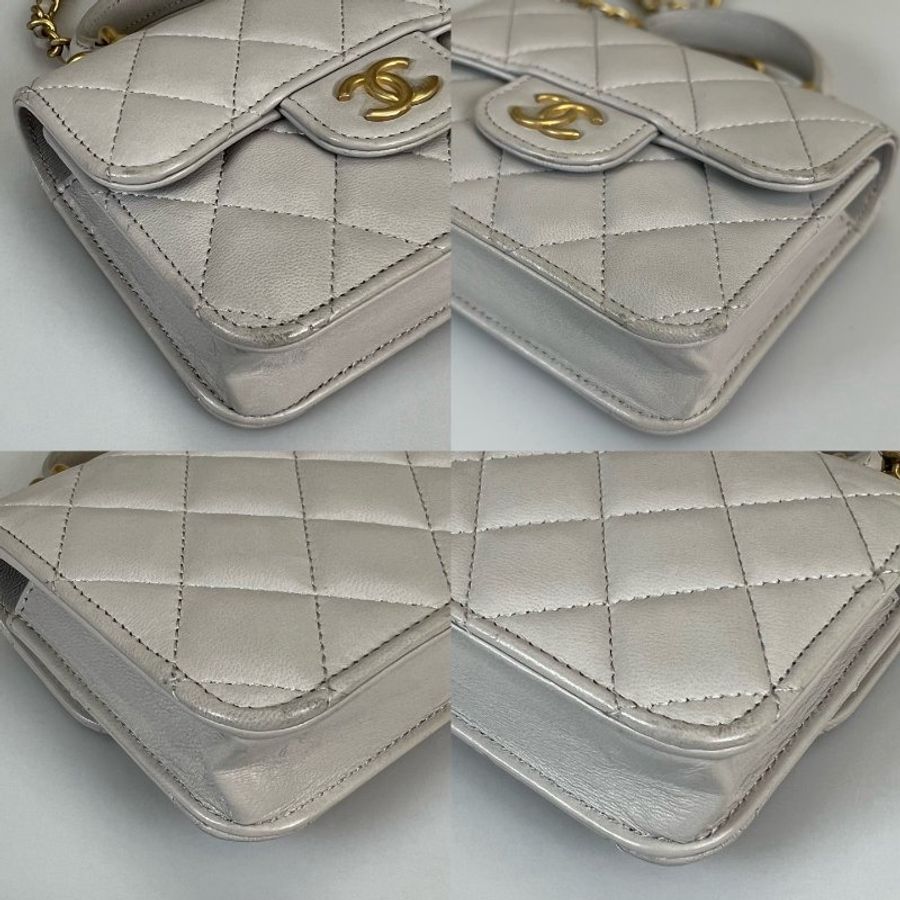 CHANEL HANDLE 金鍊MINI羊皮灰 保卡款31開-16