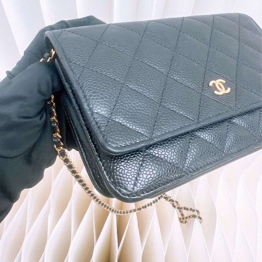 Chanel woc 黑金牛皮鏈條包-4
