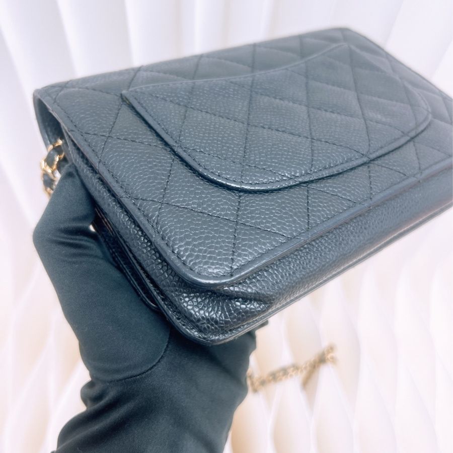 Chanel woc 黑金牛皮鏈條包-9