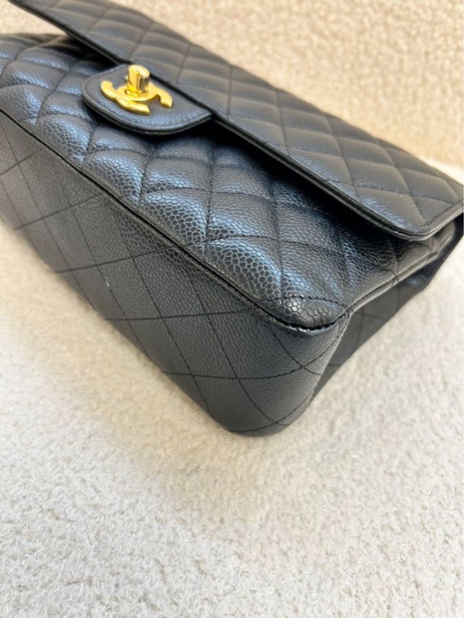 Chanel香奈兒黑金荔枝牛皮CF中號，底長26cm，31開-11