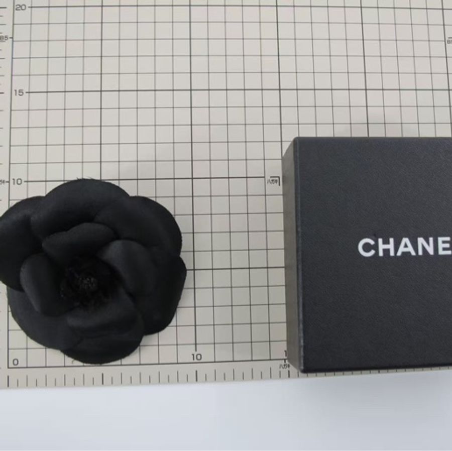 Chanel Vintage 81-85年 絲綢黑色大朵山茶花胸針-10
