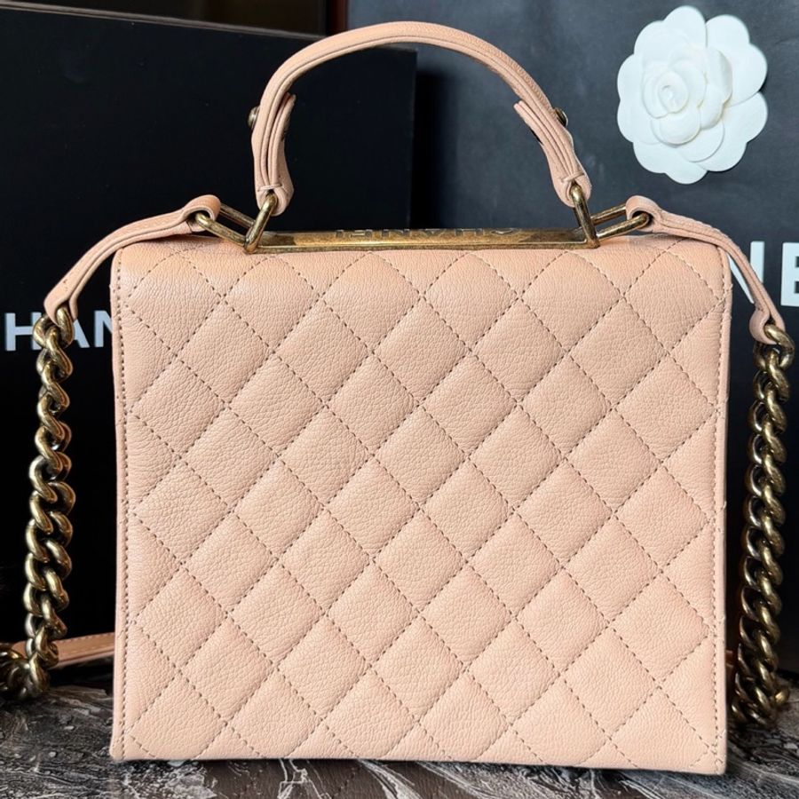 Chanel 香奈兒 裸粉色金扣2.55 handle 手提斜挎包 17開帶卡-1
