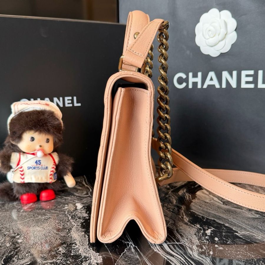 Chanel 香奈兒 裸粉色金扣2.55 handle 手提斜挎包 17開帶卡-3