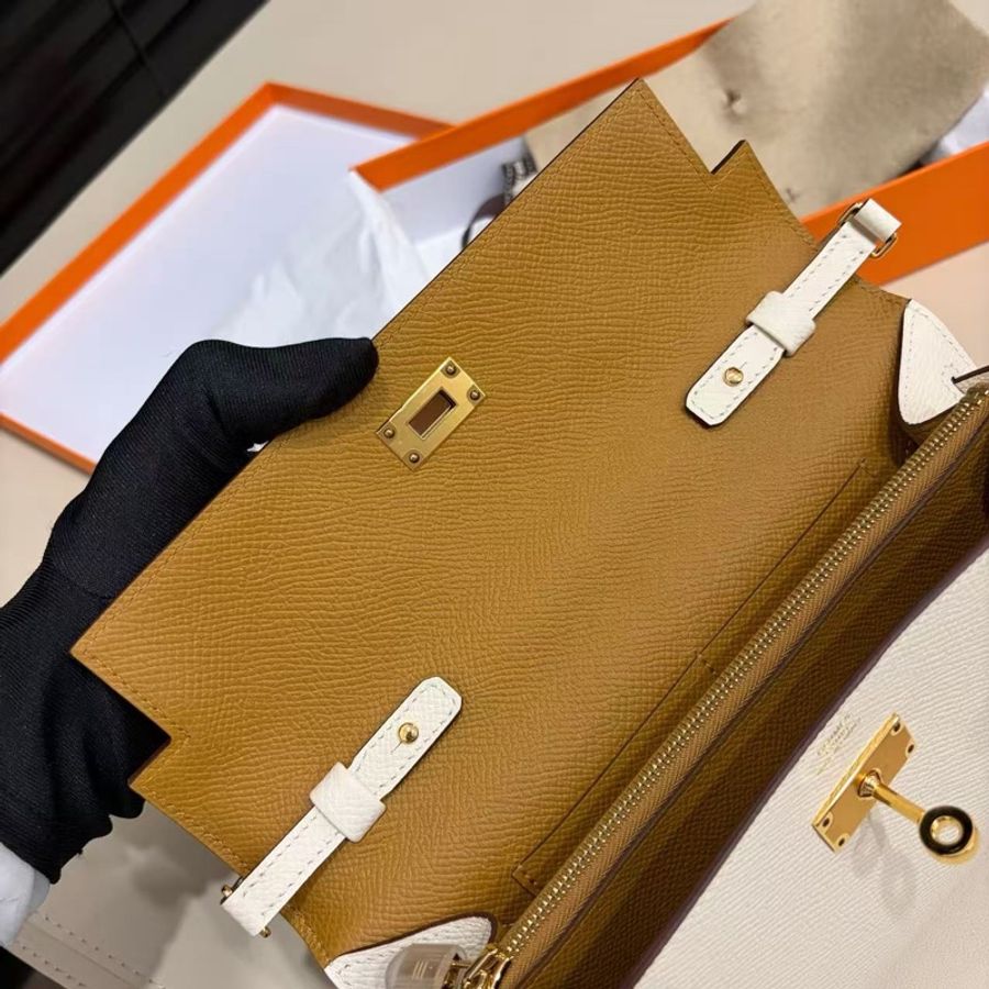 🌈Hermes🧡Kelly to go🧡I2奶油白拼芝麻色金扣🌈全新閑置🌟Epsom皮🌟有盒🌟kellytogo🌟Kelly🌟愛馬仕🌟-6
