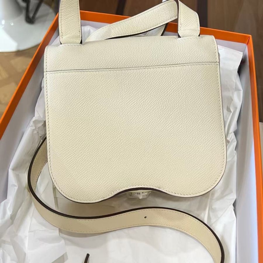 🌈Hermes🧡Mini Della🧡奶油白銀扣🌈全新閒置🌟Epsom皮🌟Stamp U🌟有盒🧡minidella🌟della🌟愛馬仕🌟-5