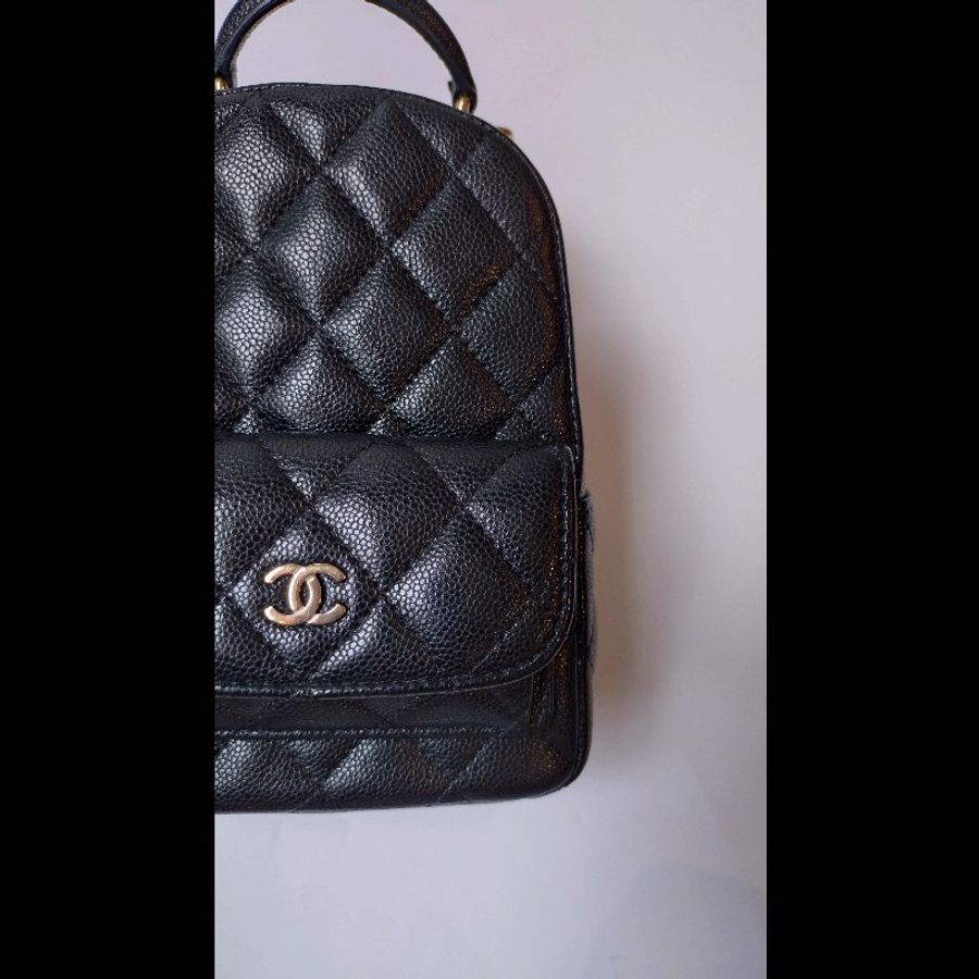 Chanel 金鍊黑色荔枝皮三用迷你後背書包-4