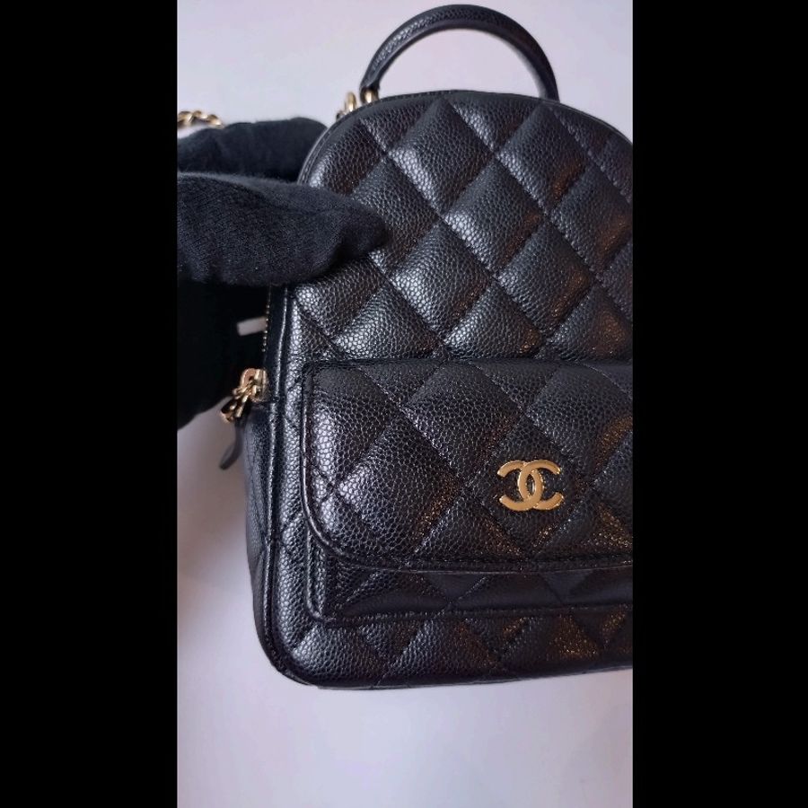 Chanel 金鍊黑色荔枝皮三用迷你後背書包-5