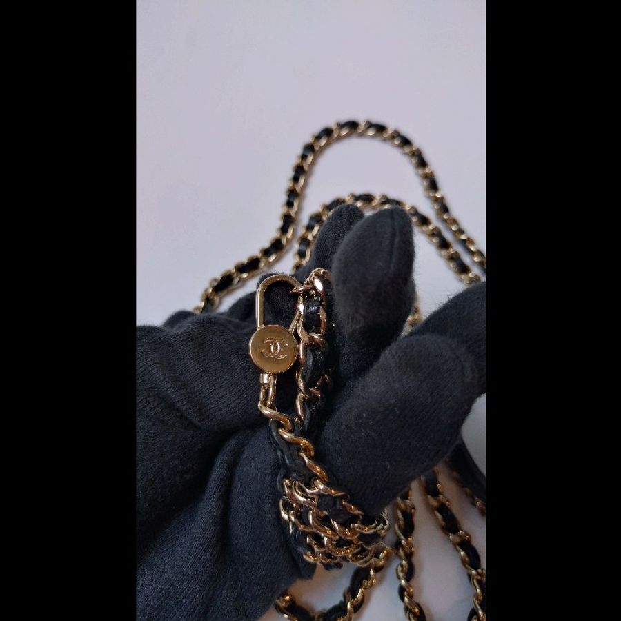 Chanel 金鍊黑色荔枝皮三用迷你後背書包-28