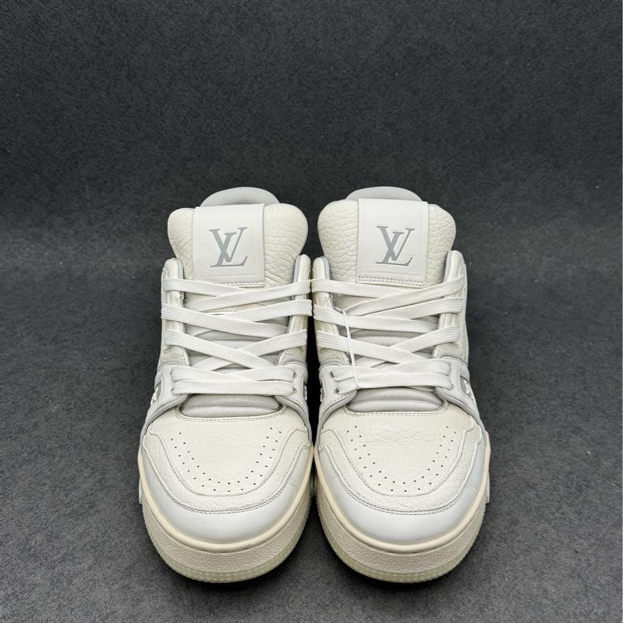 95新 LOUIS VUITTON Trainer 牛皮 白水泥 低幫 時尚板鞋 男女同款 白色 37.5碼-1