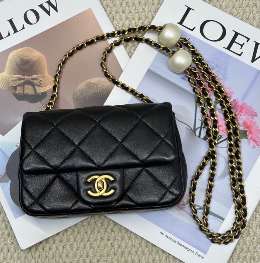 CHANEL 香奈兒 24S CF大mini 湯圓雙珍珠包 底長17cm 芯片-0