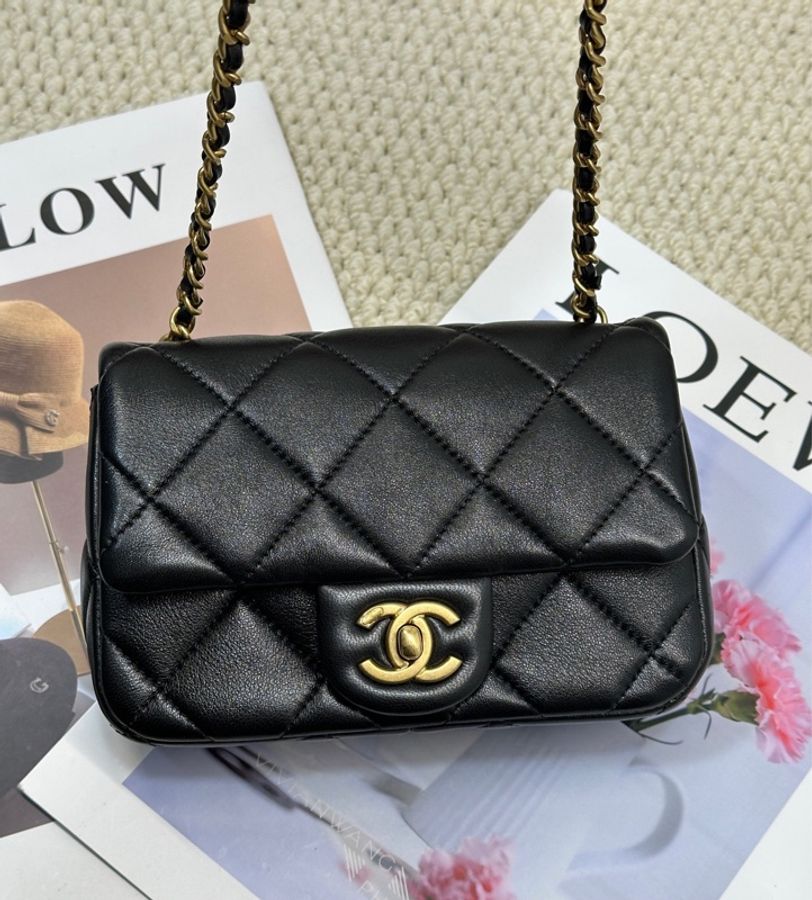 CHANEL 香奈兒 24S CF大mini 湯圓雙珍珠包 底長17cm 芯片-1