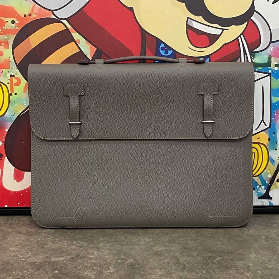 愛馬仕 Hermes 灰色公文包 C刻 尺寸:長37.5寬2高27-0