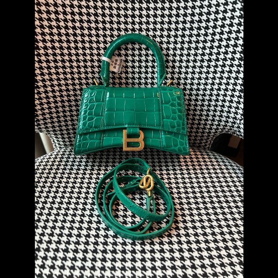 balenciaga巴黎世家鱷魚壓紋XS沙漏包帝王綠翡翠綠 98新-0