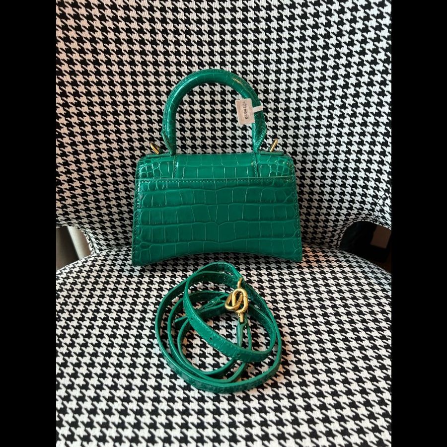 balenciaga巴黎世家鱷魚壓紋XS沙漏包帝王綠翡翠綠 98新-1
