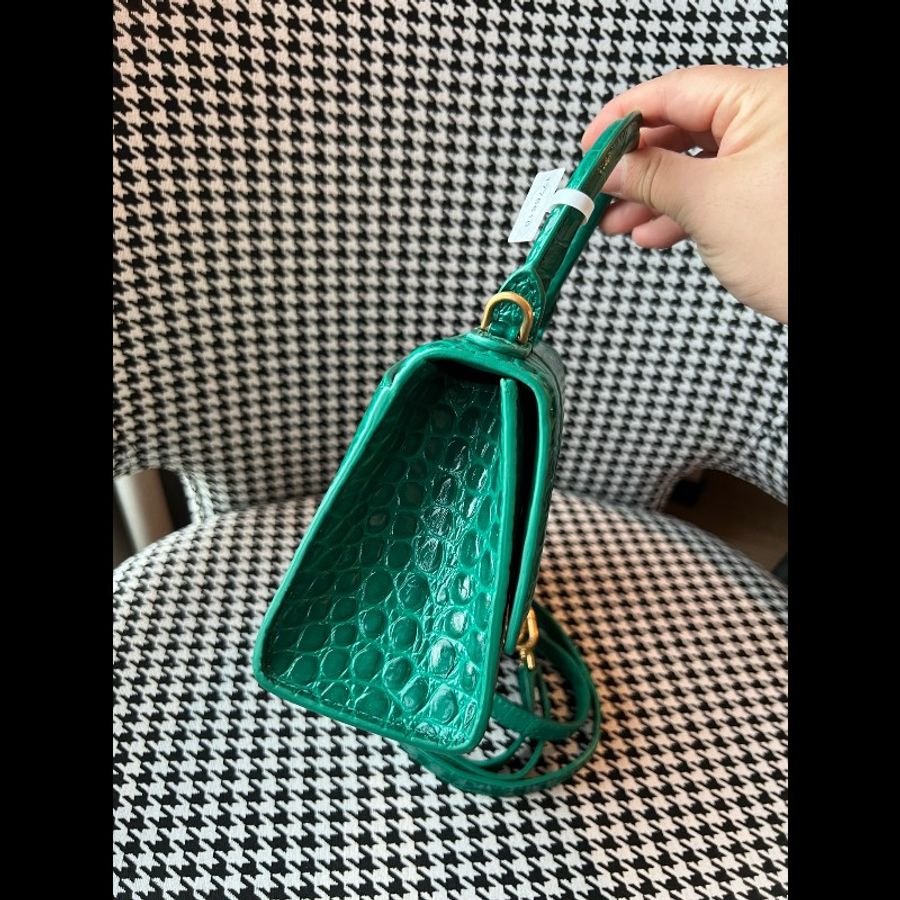 balenciaga巴黎世家鱷魚壓紋XS沙漏包帝王綠翡翠綠 98新-2