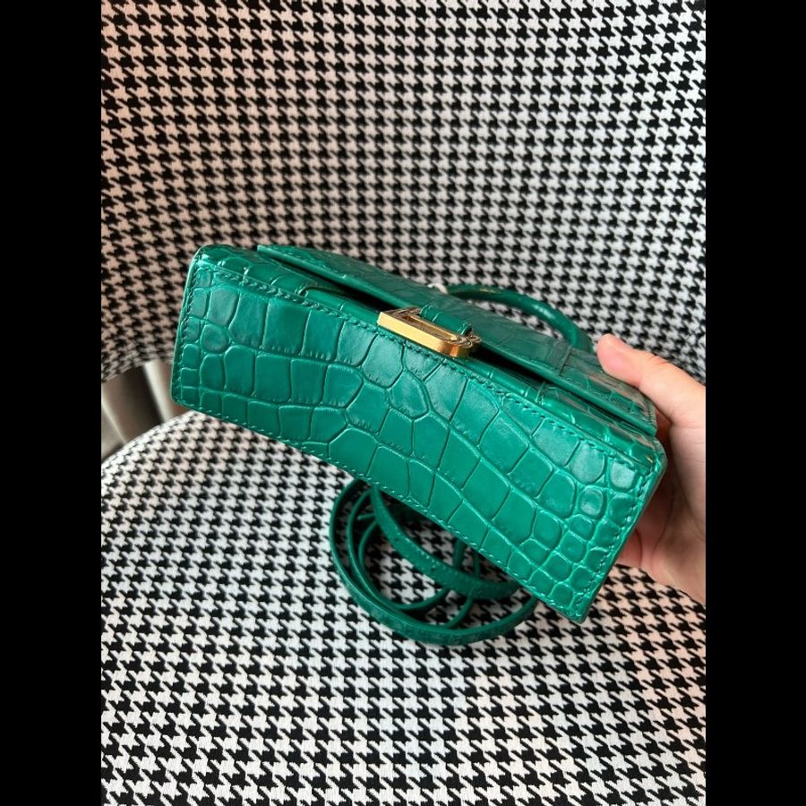 balenciaga巴黎世家鱷魚壓紋XS沙漏包帝王綠翡翠綠 98新-4