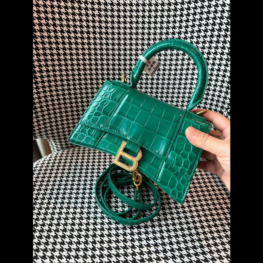 balenciaga巴黎世家鱷魚壓紋XS沙漏包帝王綠翡翠綠 98新-5