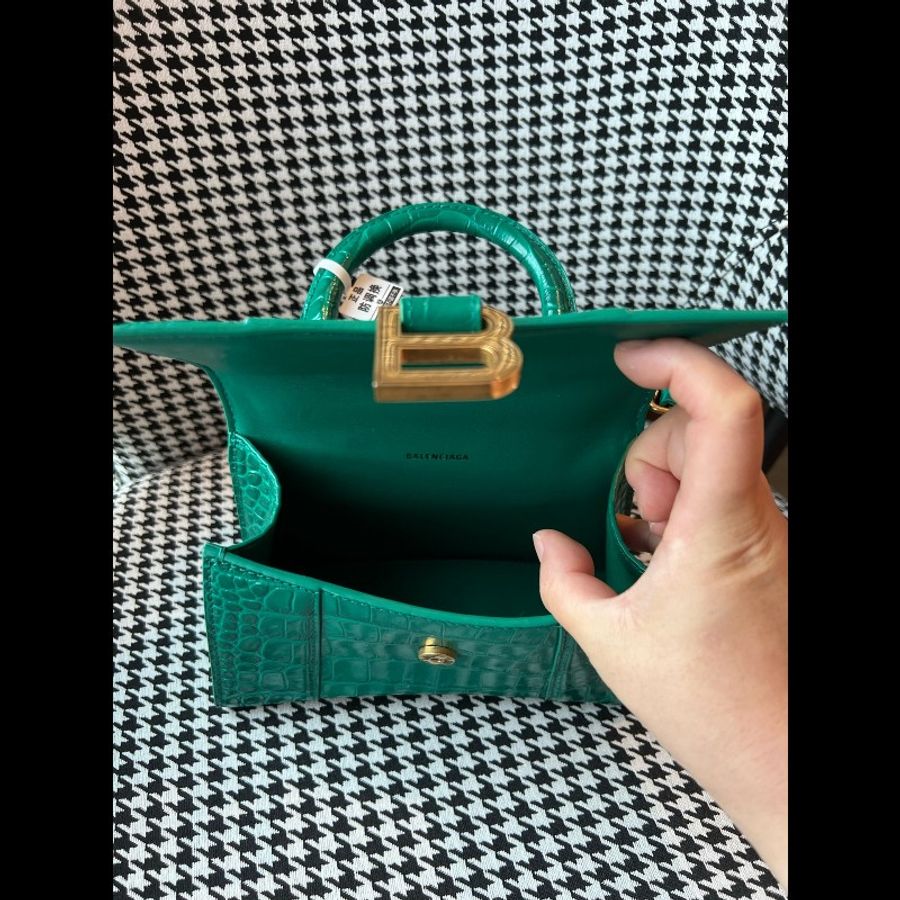 balenciaga巴黎世家鱷魚壓紋XS沙漏包帝王綠翡翠綠 98新-6