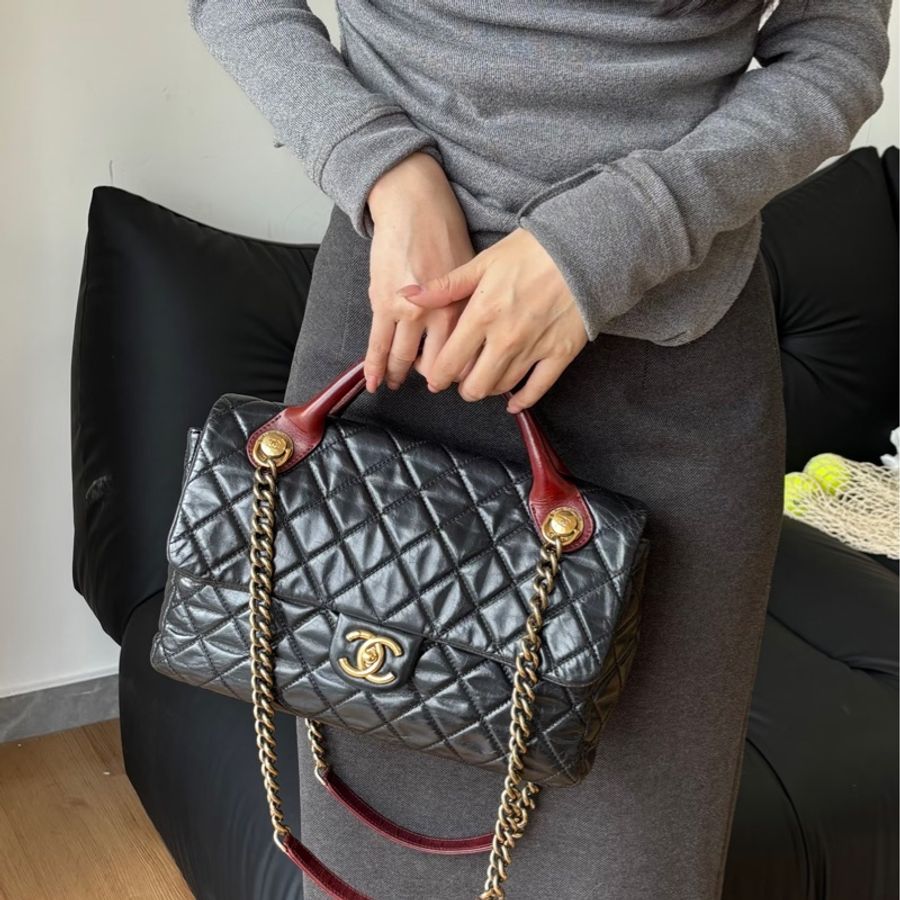 Chanel • 經典黑金孟買紅手柄鏈條包-4