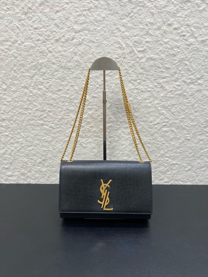 98新YSL聖羅蘭Kate系列logo限定款黑金荔枝紋流蘇中號-0