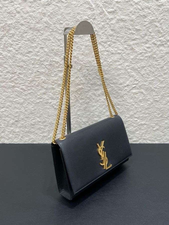 98新YSL聖羅蘭Kate系列logo限定款黑金荔枝紋流蘇中號-2