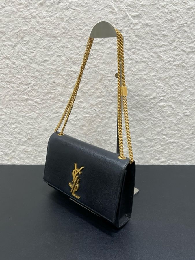 98新YSL聖羅蘭Kate系列logo限定款黑金荔枝紋流蘇中號-3