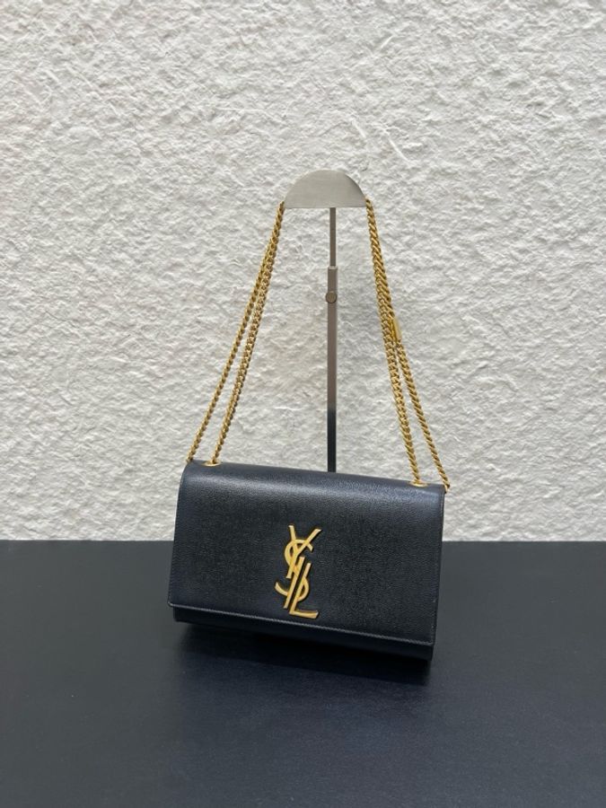 98新YSL聖羅蘭Kate系列logo限定款黑金荔枝紋流蘇中號-7
