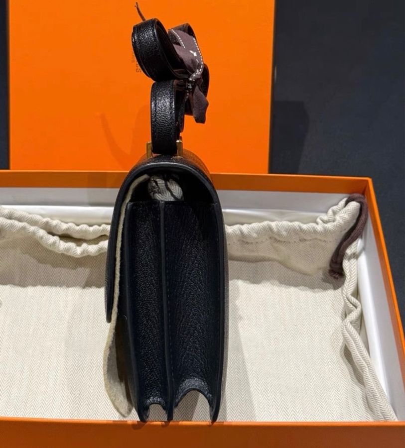 99新 Z刻 愛馬仕/Hermes Mini Constance 康康19 黑色金扣 山羊皮-3