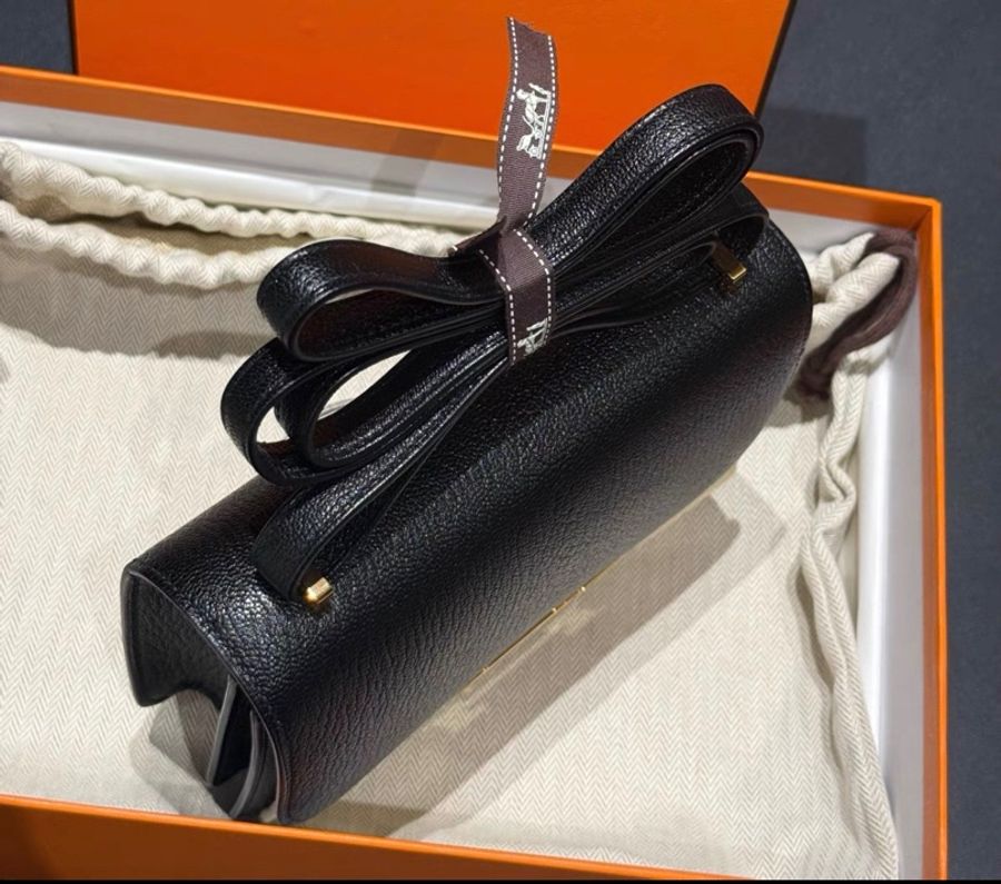 99新 Z刻 愛馬仕/Hermes Mini Constance 康康19 黑色金扣 山羊皮-5