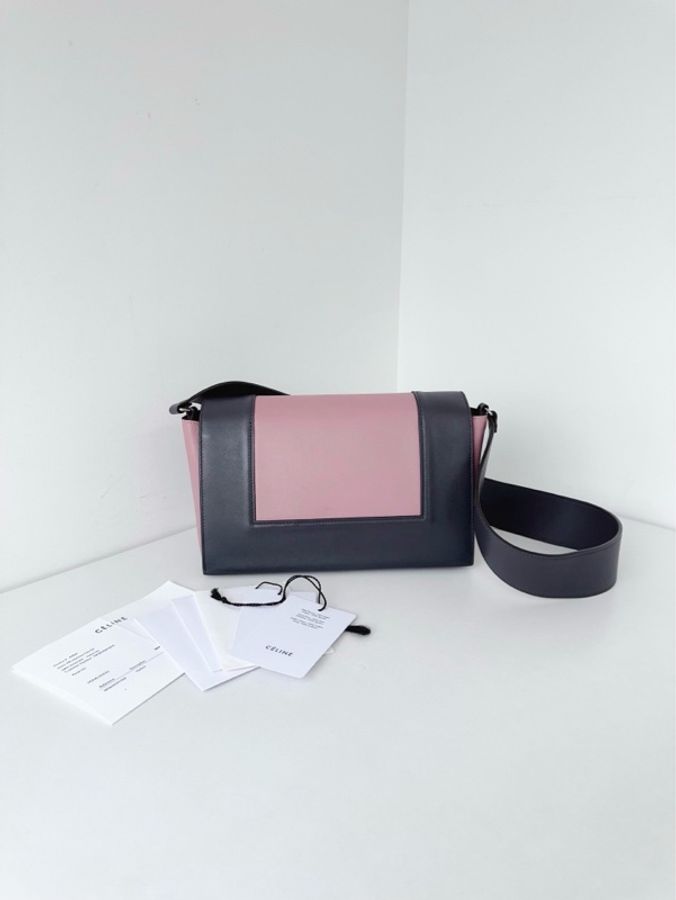 ✨Celine賽琳|絕版 粉色拼深灰 Frame Bag 翻蓋豆腐包 郵差包|98新-2