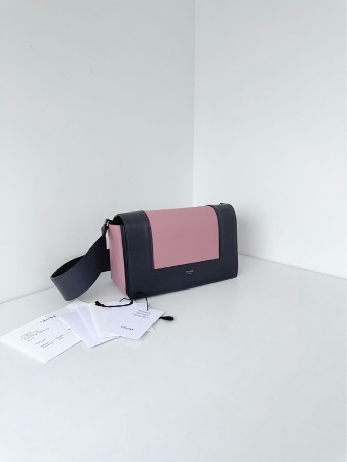 ✨Celine賽琳|絕版 粉色拼深灰 Frame Bag 翻蓋豆腐包 郵差包|98新-3