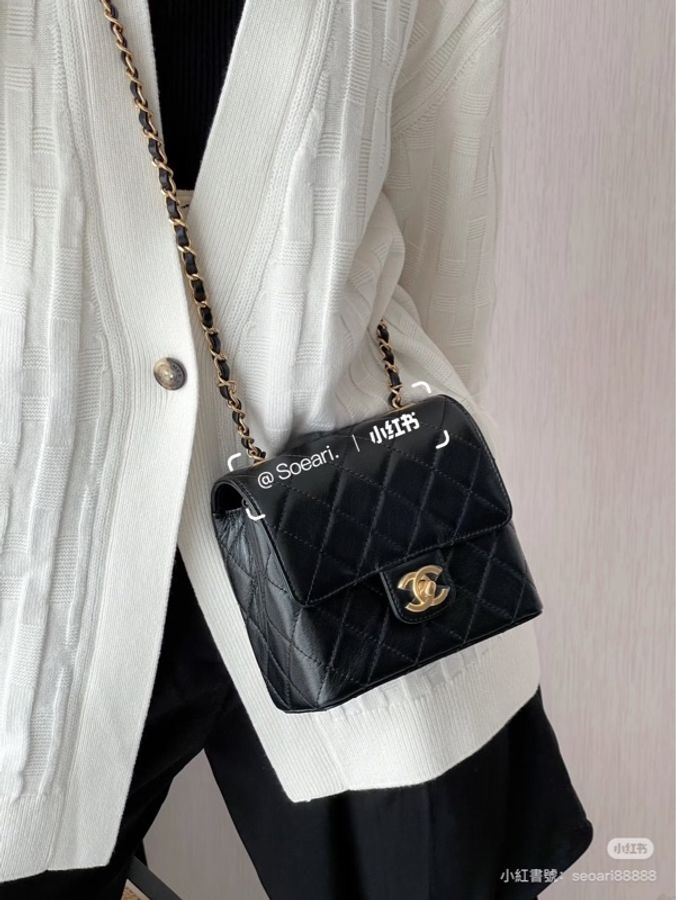 香奈兒Chanel 22k 山羊皮 復古方胖子黑金-3