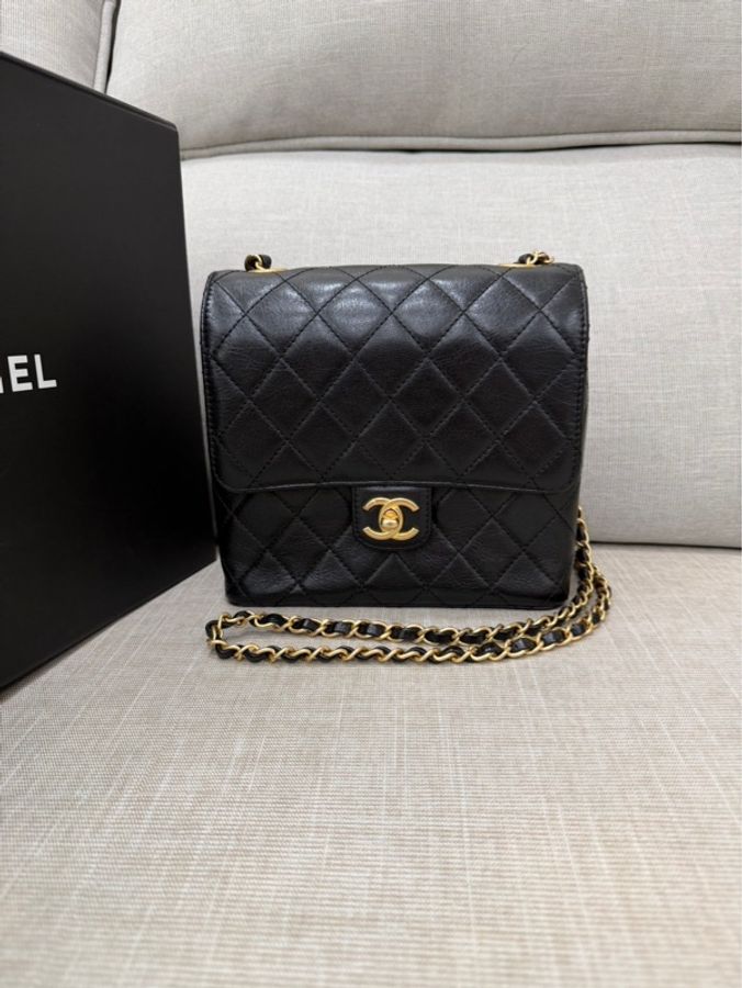 香奈兒Chanel 22k 山羊皮 復古方胖子黑金-5