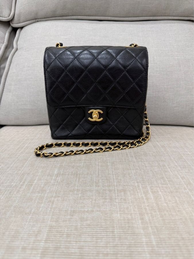 香奈兒Chanel 22k 山羊皮 復古方胖子黑金-6