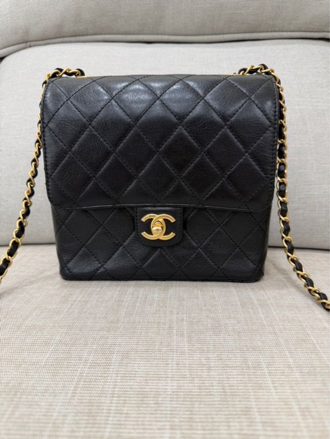 香奈兒Chanel 22k 山羊皮 復古方胖子黑金-7