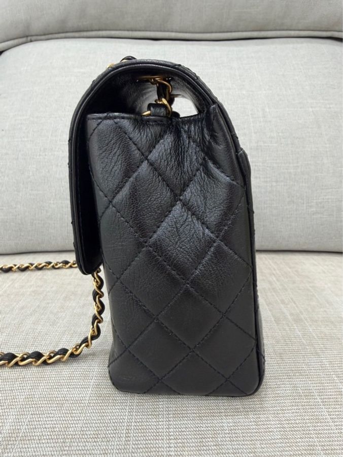 香奈兒Chanel 22k 山羊皮 復古方胖子黑金-9