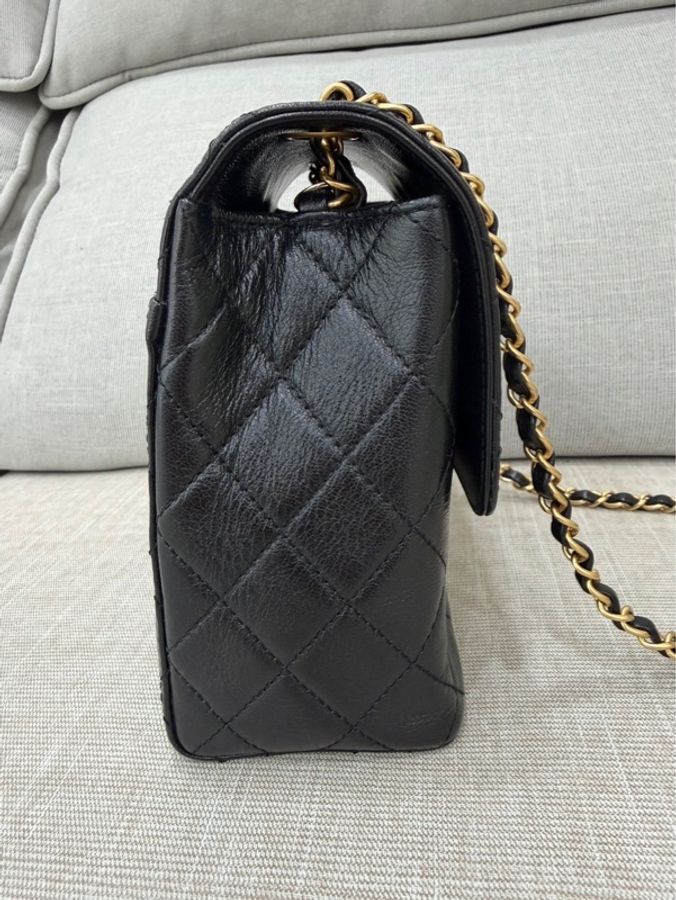 香奈兒Chanel 22k 山羊皮 復古方胖子黑金-10