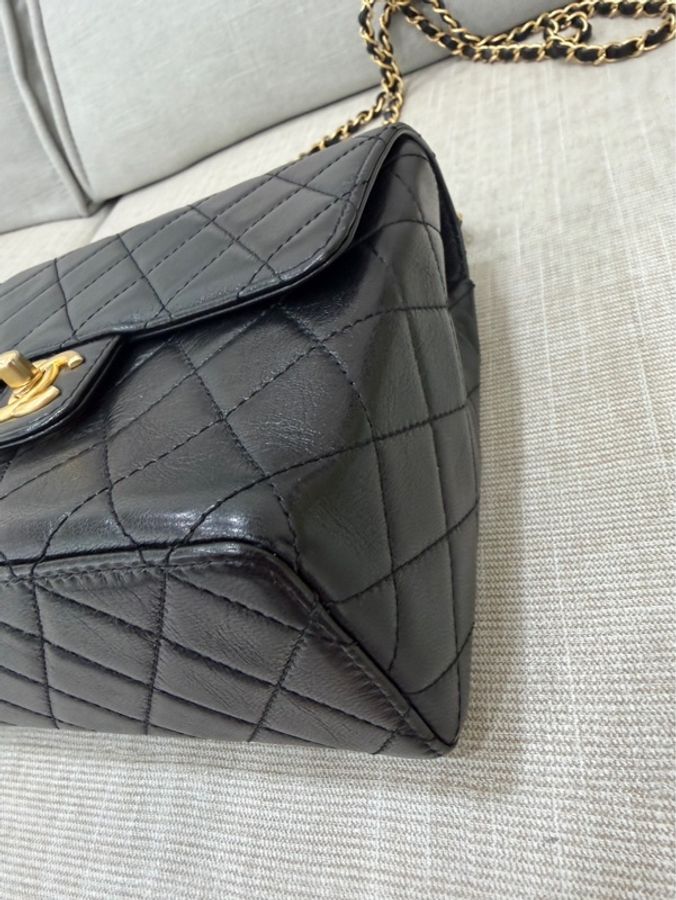 香奈兒Chanel 22k 山羊皮 復古方胖子黑金-11