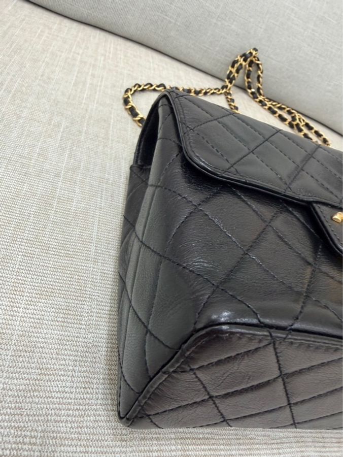 香奈兒Chanel 22k 山羊皮 復古方胖子黑金-12