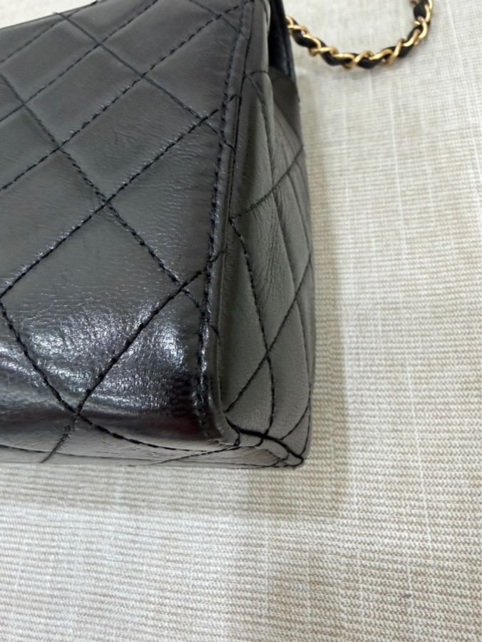 香奈兒Chanel 22k 山羊皮 復古方胖子黑金-13