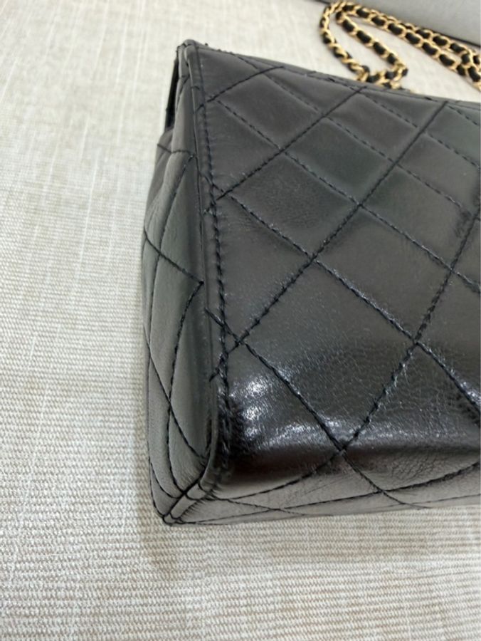 香奈兒Chanel 22k 山羊皮 復古方胖子黑金-14
