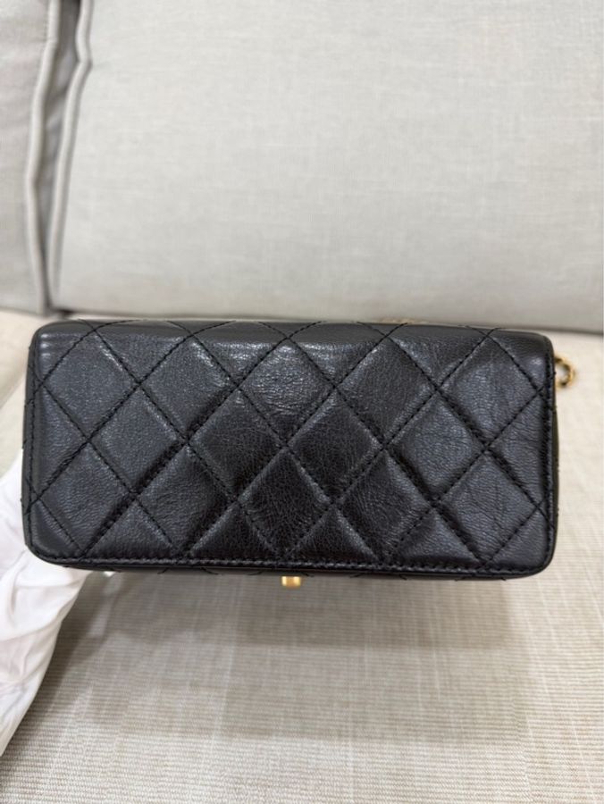香奈兒Chanel 22k 山羊皮 復古方胖子黑金-15