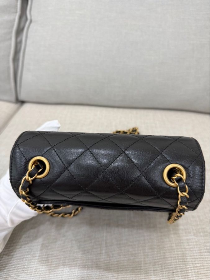 香奈兒Chanel 22k 山羊皮 復古方胖子黑金-16