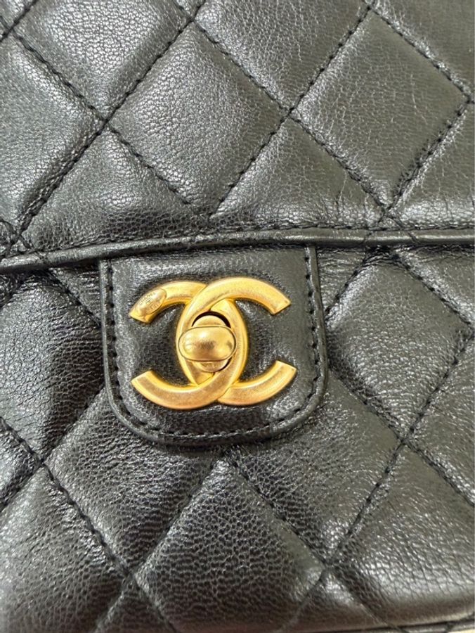 香奈兒Chanel 22k 山羊皮 復古方胖子黑金-18