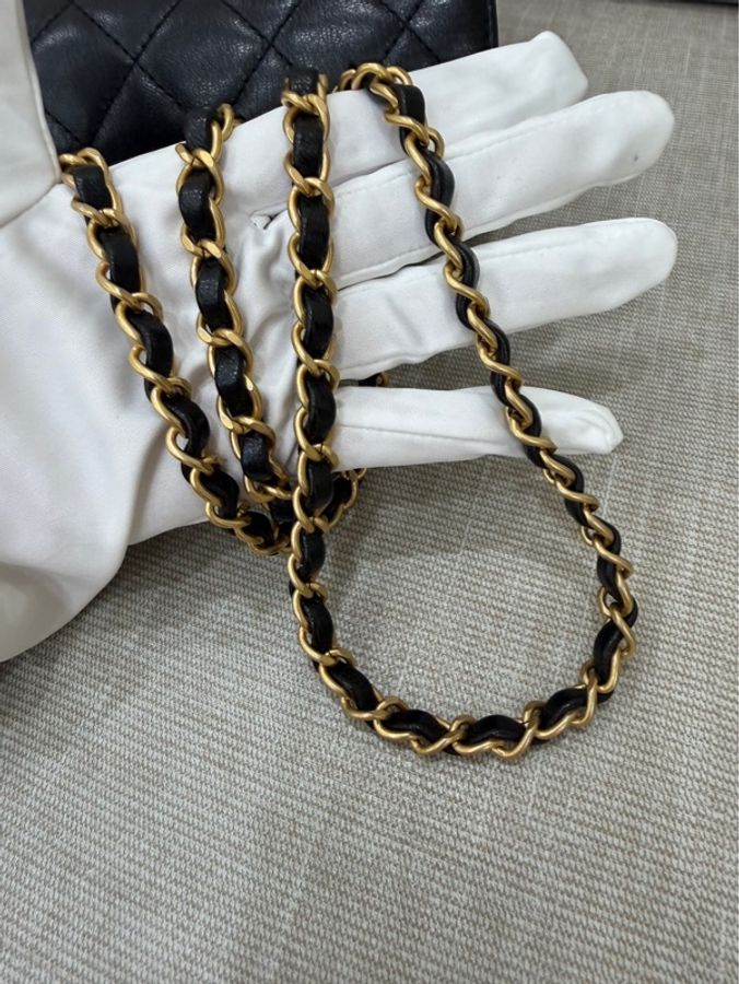香奈兒Chanel 22k 山羊皮 復古方胖子黑金-29