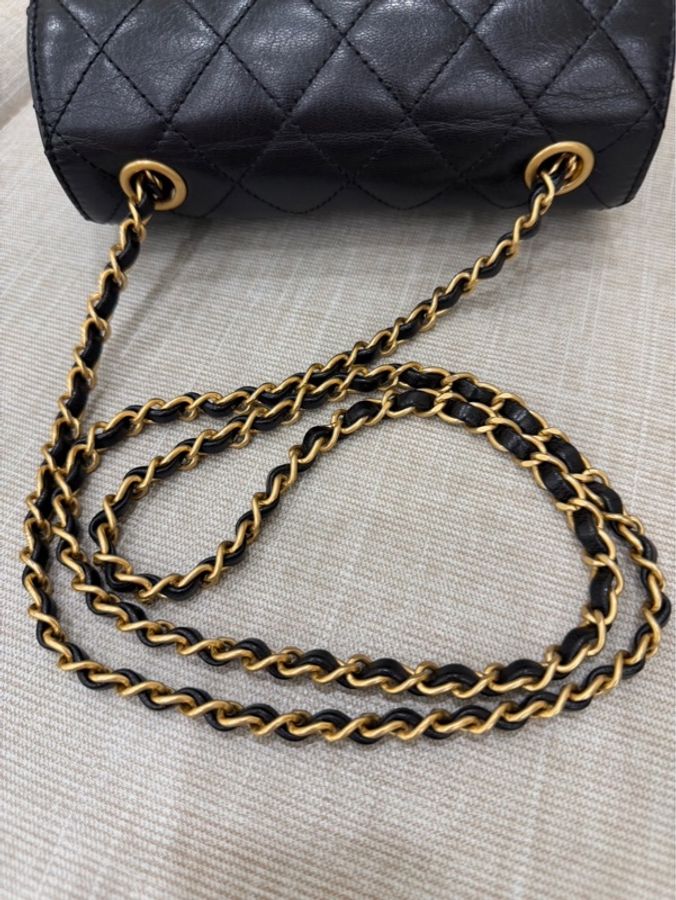 香奈兒Chanel 22k 山羊皮 復古方胖子黑金-30
