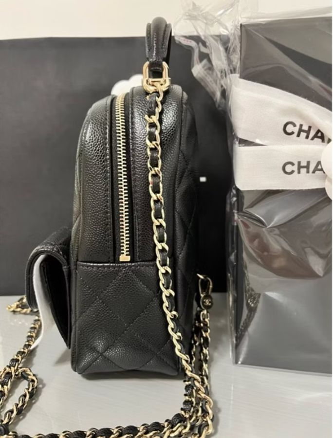 CHANEL香奈兒-黑金魚子醬迷你後背包 鏈帶小書包|全配|台灣專櫃購入-18