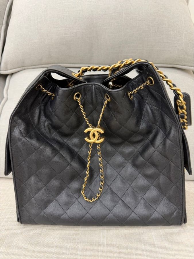Chanel香奈兒25bag荔枝牛皮中號黑金-7