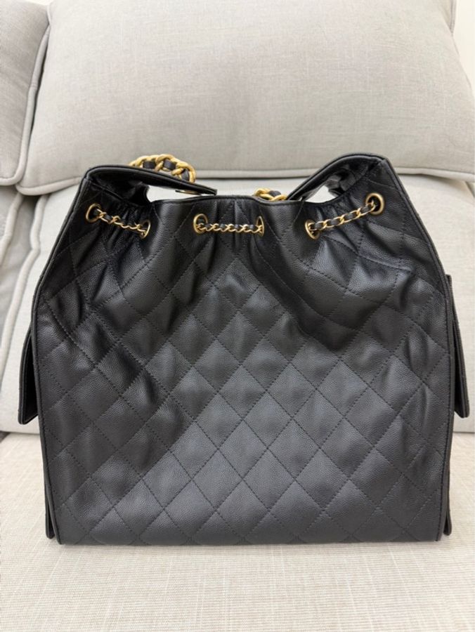 Chanel香奈兒25bag荔枝牛皮中號黑金-8